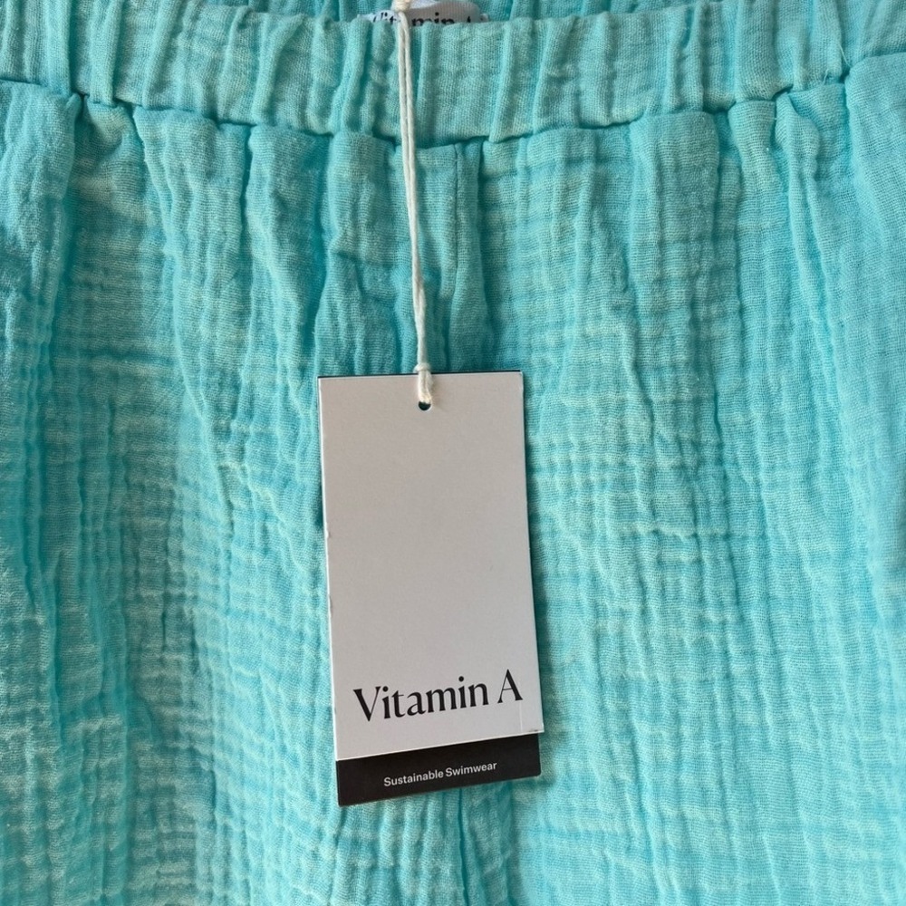Vitamin A Aqua Blue Cotton Gauze High Rise Cover Up Shorts Womens Medium NWT - Picture 3 of 9